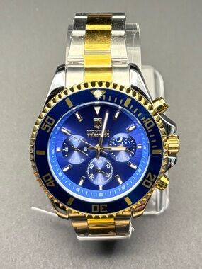 Montres Prestige Blue & Gold Diver Style Chronograph Watch 42mm MPW-0091